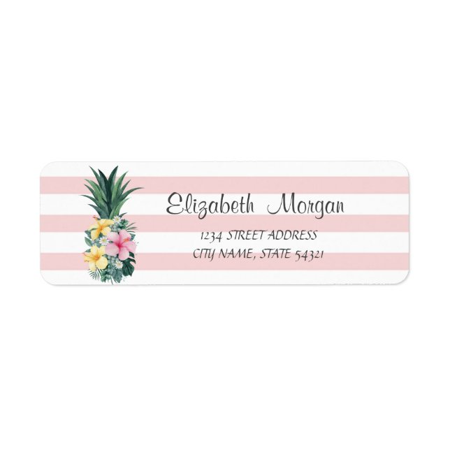 Ananas, tropische Blume, Streifen-Adressetikett (Vorne)