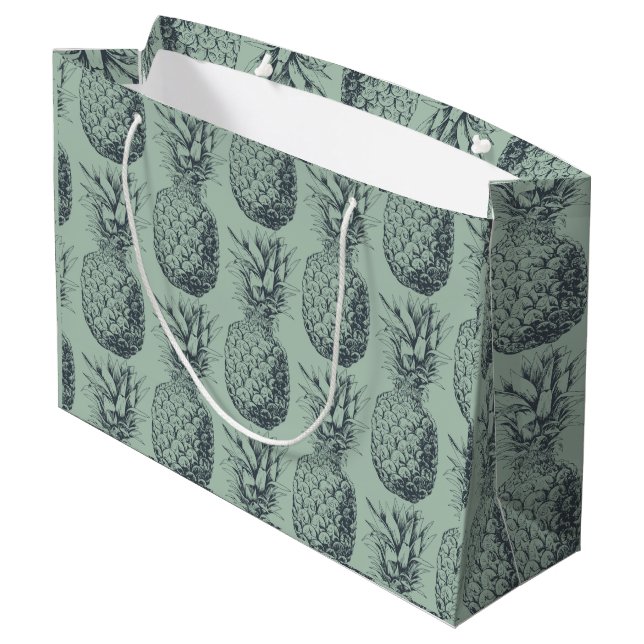 Ananas, tropische Fruchtmuster Große Geschenktüte (Rückseite Schrägansicht)
