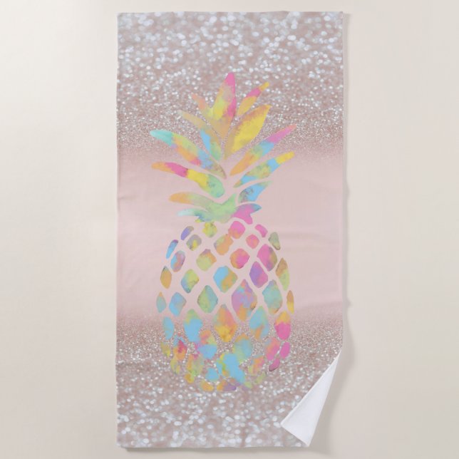 Ananas Tropischer Glitzer Bokeh Strandtuch (Vorderseite)