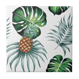 Ananas Tropisches Frucht- und Blatt-Aquarellmuster Fliese