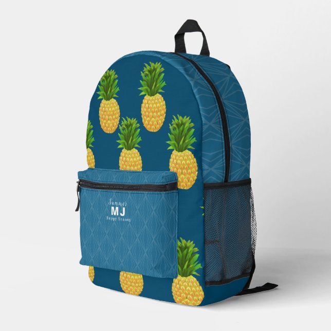 Ananas Türkis Blue Bedruckter Rucksack (Rückseitige Ecke Rechts)