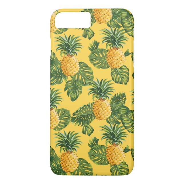 Ananas u. tropisches Blätter auf Gold Case-Mate iPhone Hülle (Rückseite)