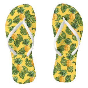 Ananas u. tropisches Blätter auf Gold Flip Flops