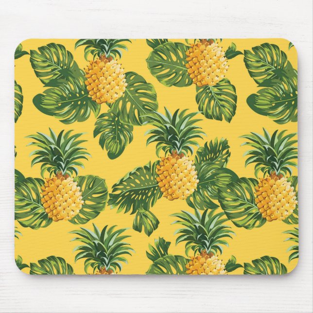 Ananas u. tropisches Blätter auf Gold Mousepad (Vorne)