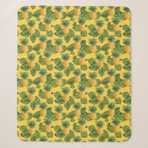 Ananas u. tropisches Blätter auf Gold Sherpadecke