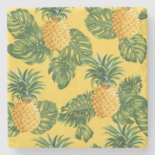Ananas u. tropisches Blätter auf Gold Steinuntersetzer