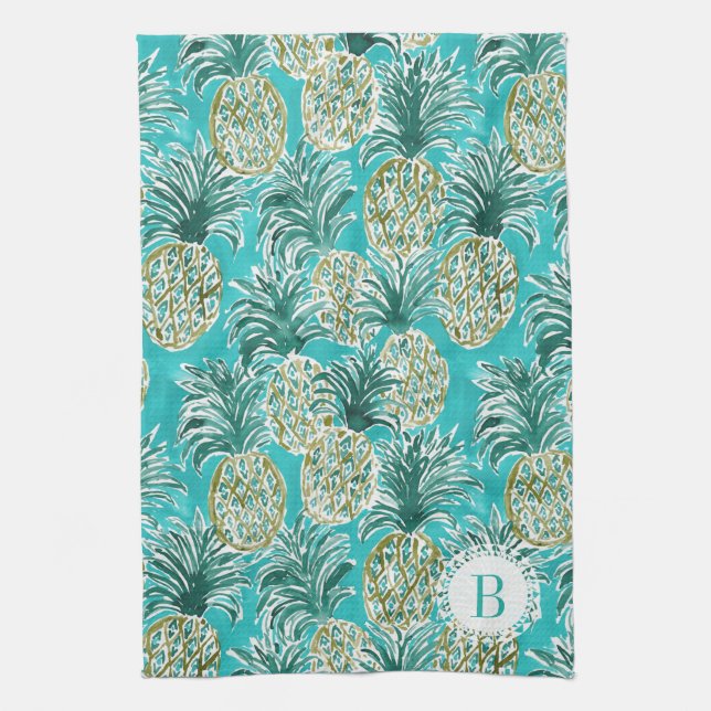 ANANAS-UHR tropische Aquarell-Gewohnheit Geschirrtuch (Vertikal)