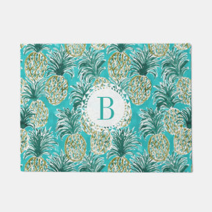 ANANAS-UHR tropisches Aquarell-Monogramm Fußmatte