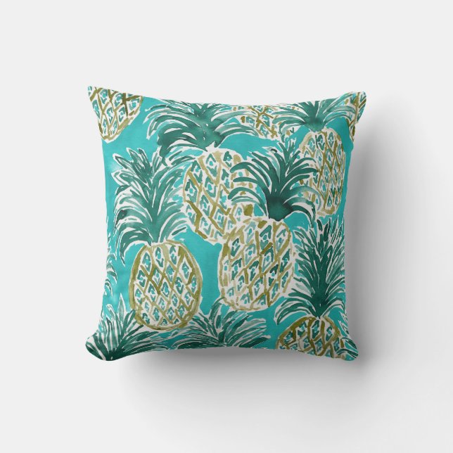 ANANAS-UHR tropisches wunderliches Aquarell Kissen (Vorderseite)