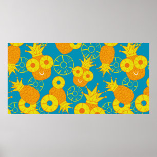Ananas- und Ananas-Ringe. Nahtloser Doodkrug Poster