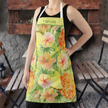 Ananas und Blume Personalisiert Schürze<br><div class="desc">Diese Schürze ist personalisiert mit Ihrem Namen auf einem Aquarellbild von Ananas, tropischen Blume und Grün. PASSENDE Artikel in unserem Geschäft.</div>