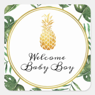 Ananas- und Foliage-Babyduschenaufkleber Quadratischer Aufkleber