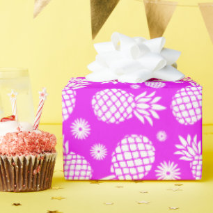 Ananas und Gänseblümchen lila weiß gemustertes Wra Geschenkpapier
