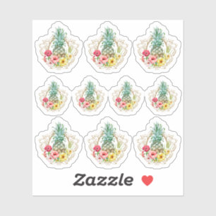 Ananas und Hibiskus Blume Wasserfarbe Tropisch Aufkleber