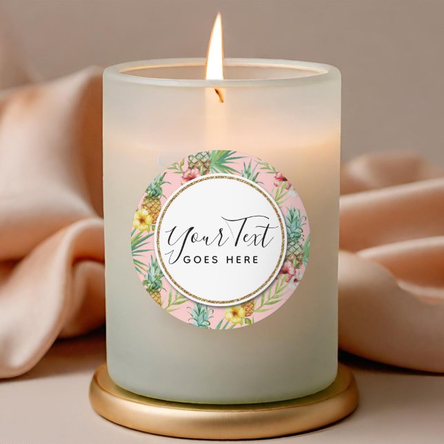 Ananas und Hibiskus Blume Wasserfarbe Tropisch Runder Aufkleber (Von Creator hochgeladen)