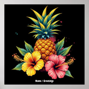 Ananas und Hibiskus Floral Hawaii Summer Beach Poster