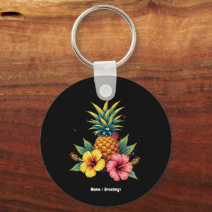 Ananas und Hibiskus Floral Hawaii Summer Beach Schlüsselanhänger