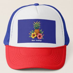 Ananas und Hibiskus Floral Hawaii Summer Beach Truckerkappe