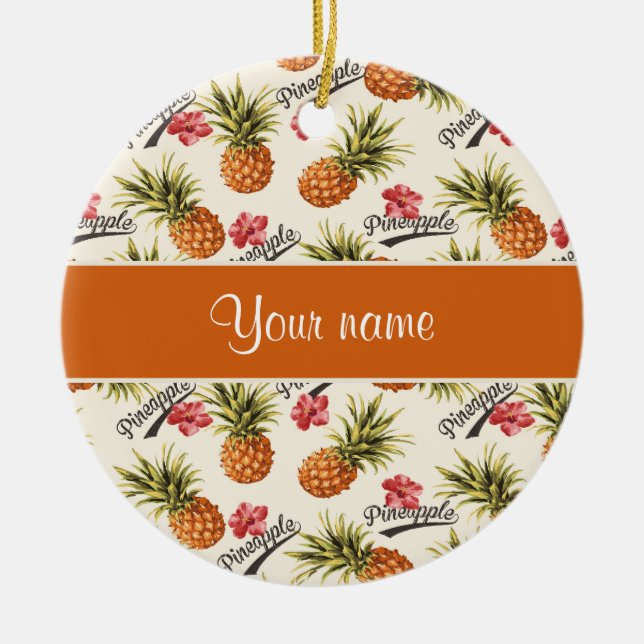 Ananas und Hibiskus Keramikornament (Vorne)