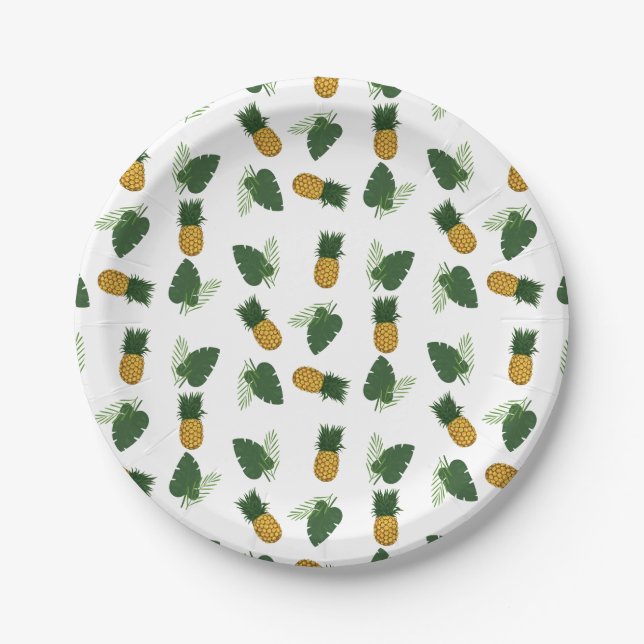 Ananas- und Palmblättrige Blätter Pappteller (Vorderseite)