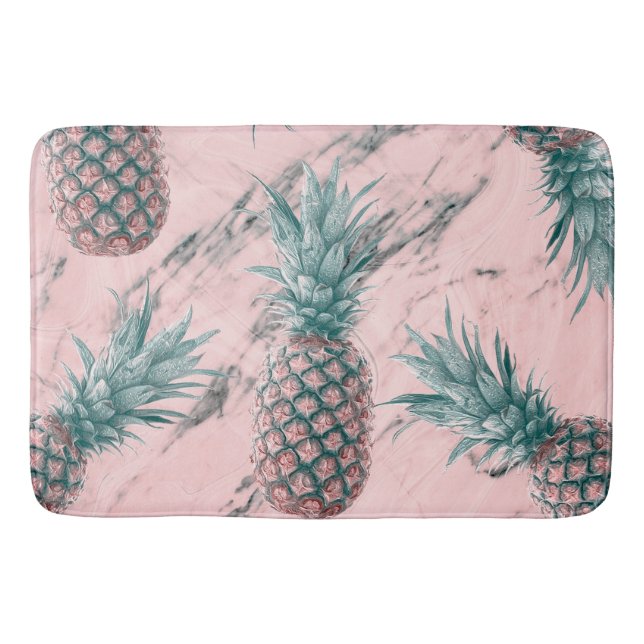 Ananas und rosa Marmor Swirl Moderner tropischer C Badematte (Vorderseite)
