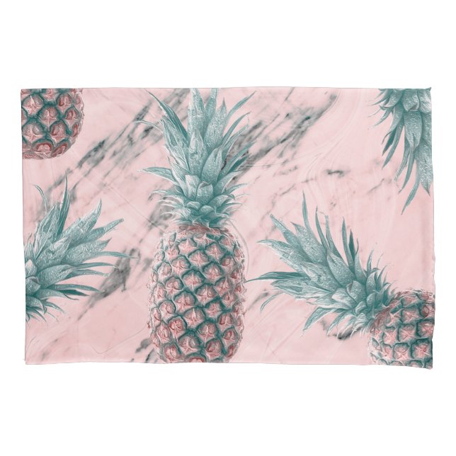 Ananas und rosa Marmor Swirl Moderner tropischer C Kissenbezug (Vorderseite)