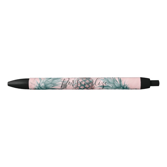 Ananas und rosa Marmor Swirl Moderner tropischer C Kugelschreiber (Vorderseite)