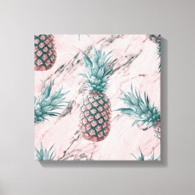 Ananas und rosa Marmor Swirl Moderner tropischer C Leinwanddruck (Vorderseite)
