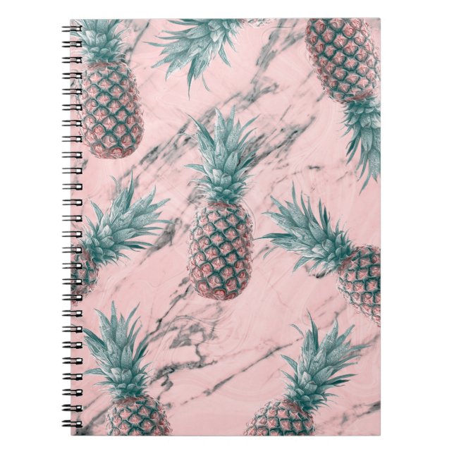 Ananas und rosa Marmor Swirl Moderner tropischer C Notizblock (Vorderseite)