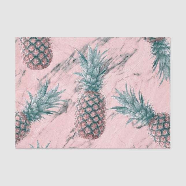 Ananas und rosa Marmor Swirl Moderner tropischer C Seidenpapier (Vorderseite)