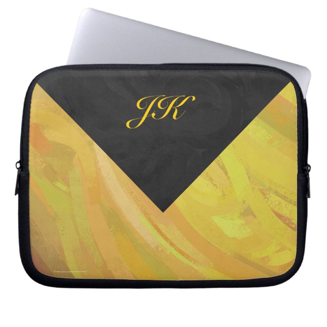 Ananas und Schwarzes Monogramm Laptopschutzhülle (Vorderseite)