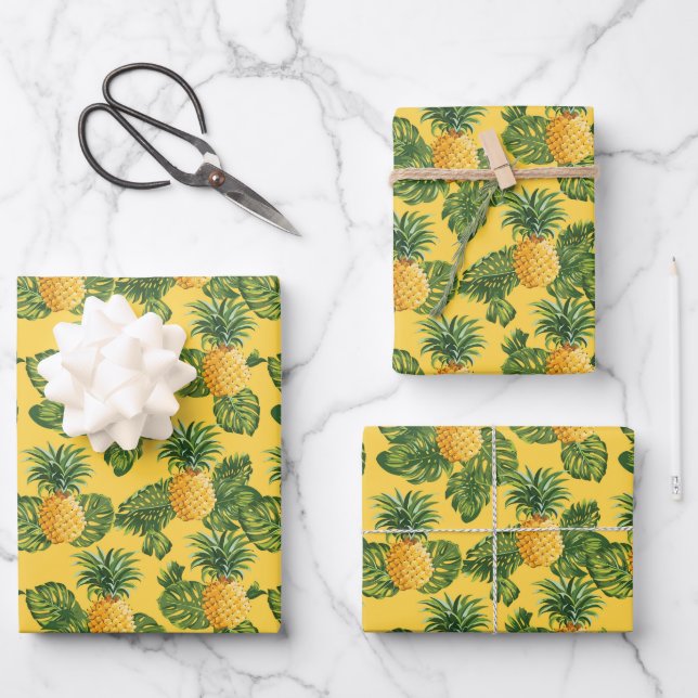 Ananas und tropische Blätter auf Gold (Vorderseite)