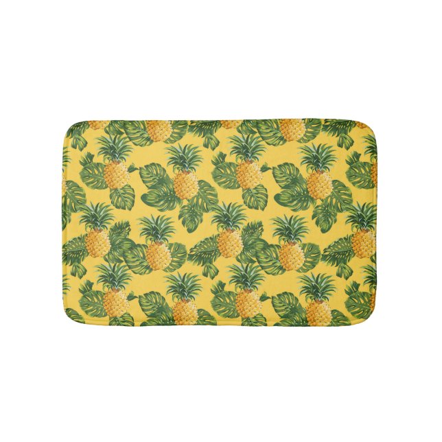 Ananas und tropische Blätter auf Gold Badematte (Vorderseite)