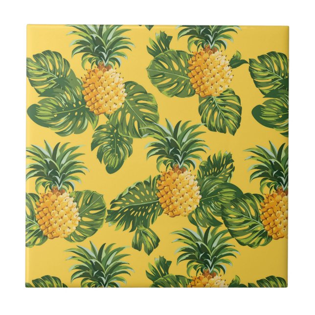 Ananas und tropische Blätter auf Gold Fliese (Vorderseite)