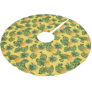 Ananas und tropische Blätter auf Gold Polyester Weihnachtsbaumdecke