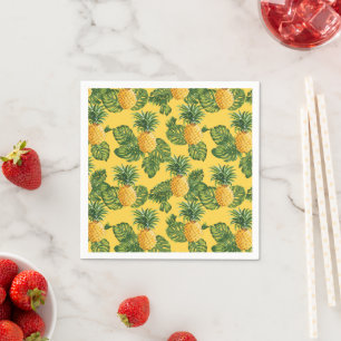 Ananas und tropische Blätter auf Gold Serviette