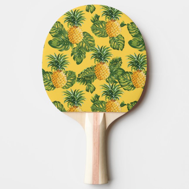 Ananas und tropische Blätter auf Gold Tischtennis Schläger (Vorderseite)