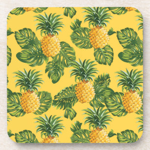 Ananas und tropische Blätter auf Gold Untersetzer