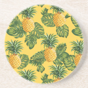 Ananas und tropische Blätter auf Gold Untersetzer