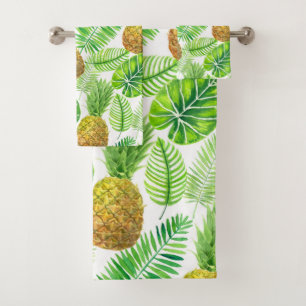 Ananas und tropische Blätter Badhandtuch Set