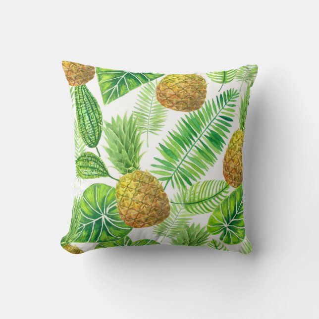 Ananas und tropische Blätter Kissen (Vorderseite)