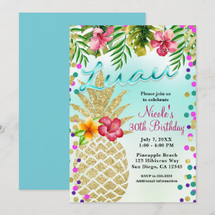 Ananas und tropische Blätter Luau Party Einladung