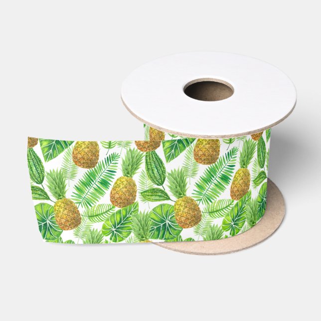Ananas und tropische Blätter Satinband (Spule)