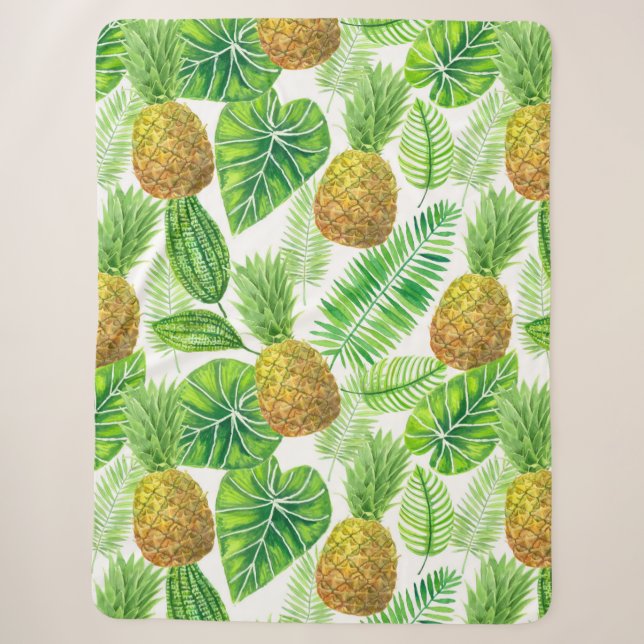 Ananas und tropische Blätter Sherpadecke (Vorderseite)