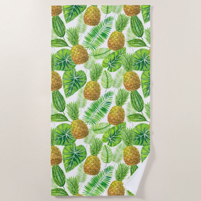 Ananas und tropische Blätter Strandtuch (Vorderseite)