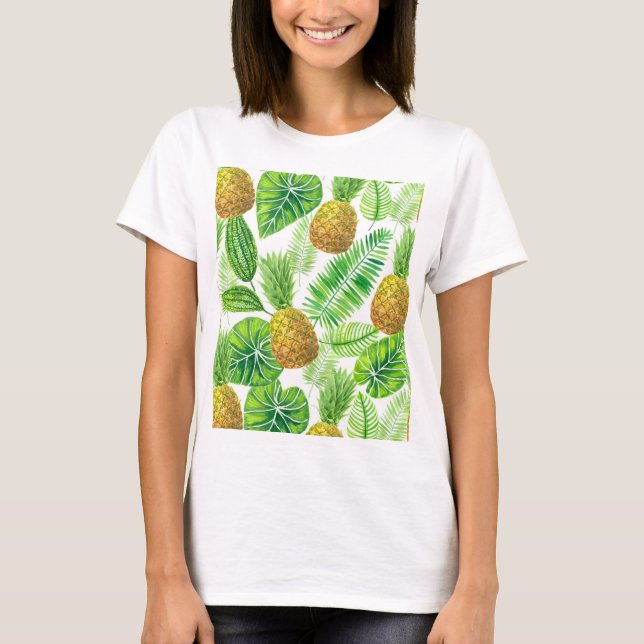 Ananas und tropische Blätter T-Shirt (Vorderseite)