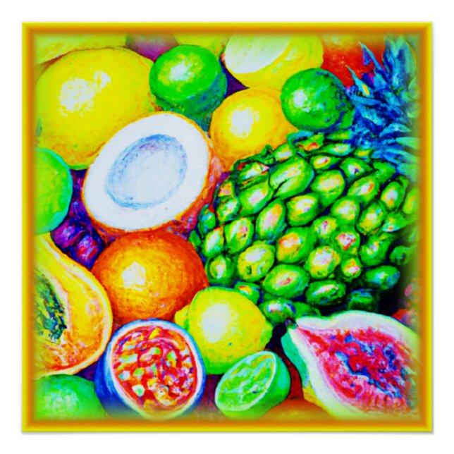 Ananas und tropische Früchte. Jetzt kaufen Poster (Vorderseite)