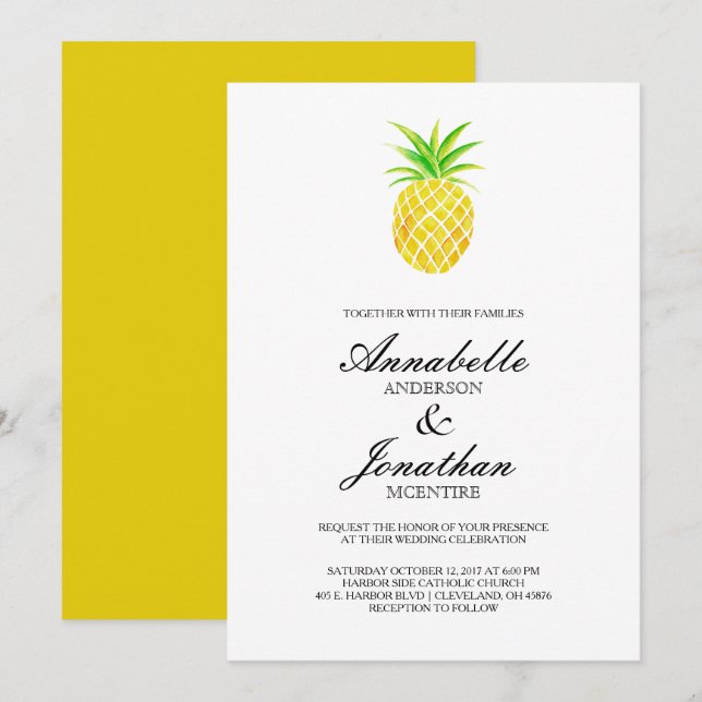 Ananas Wasserfarbe Tropische Hochzeit Einladung (Vorne/Hinten)