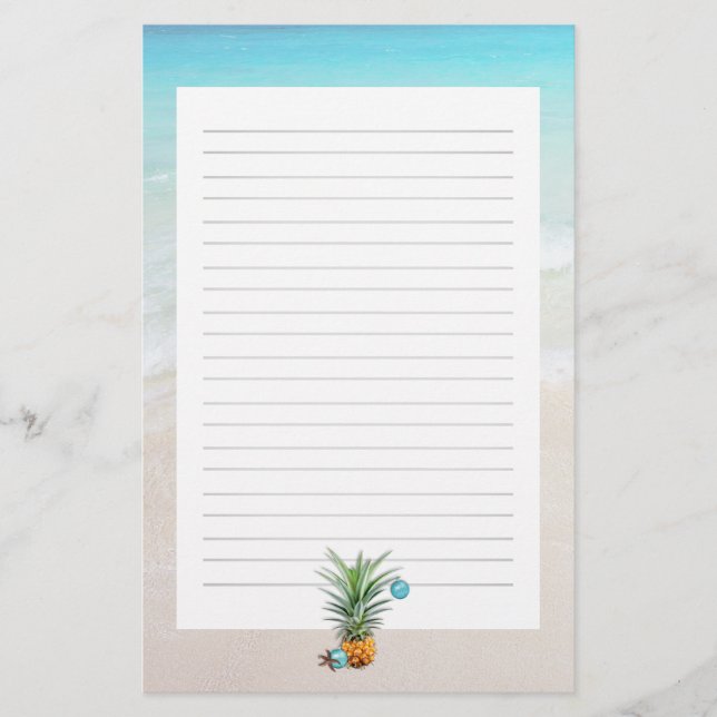 Ananas Weihnachten am Strand Lined Schreibpapier Briefpapier (Vorderseite)