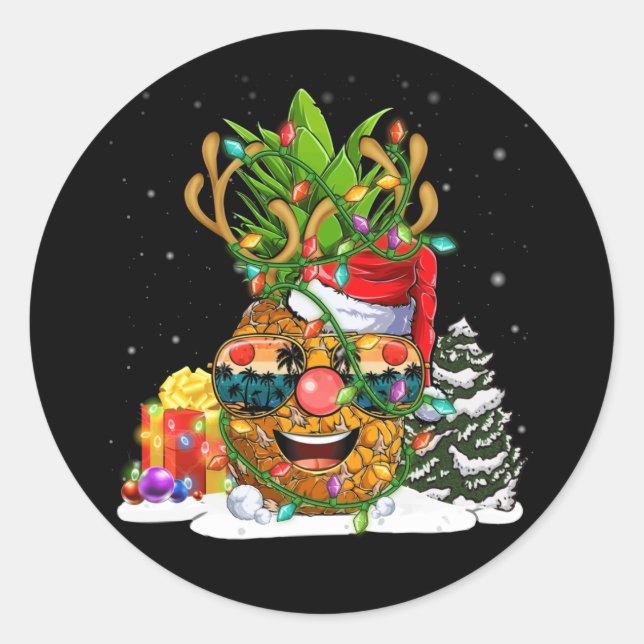 Ananas Weihnachtsbaum Lichter Xmas Runder Aufkleber (Vorderseite)